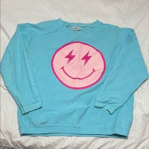 Blue Crew Neck with Pink Smiley